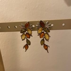 Sterling silver .925 amber stones earrings